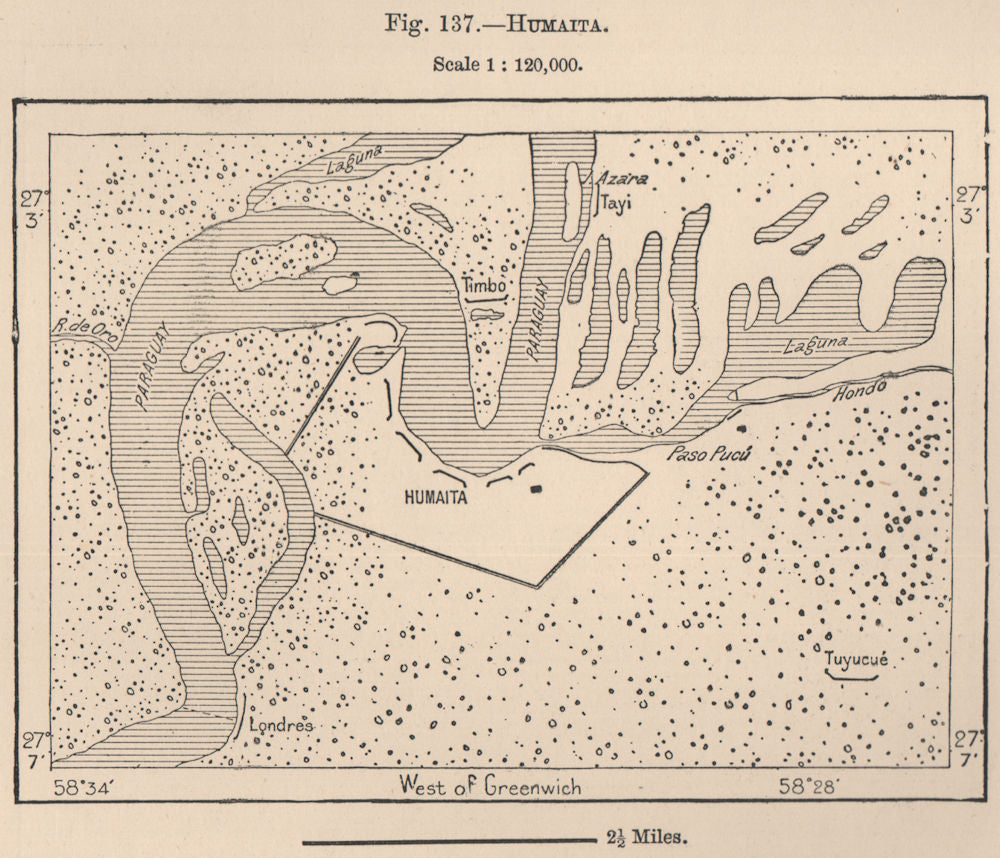 Humaita. Paraguay 1885 old antique vintage map plan chart